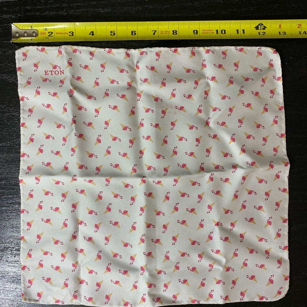 Eton silk pocket square flamingos 13”
